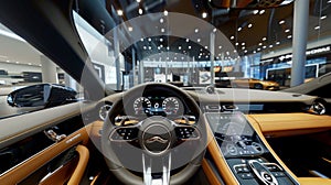 The Interior of a Sports Car in a Showroom