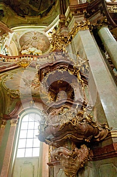 Interior of St. Nicholas Church in Prague, Czech Republic