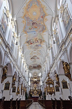 Interior of St. Peter's Cathedral in Munich, Bavari,