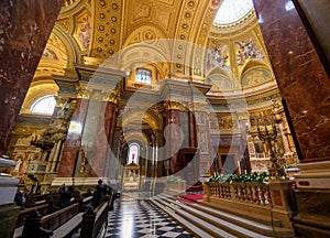 Interior of St. Stephen`s Basilica in Budapest, Hungary