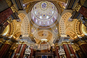Interior of St. Stephen`s Basilica in Budapest, Hungary
