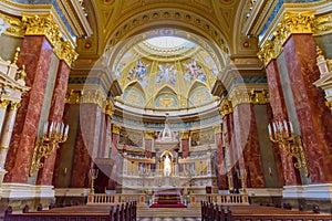 Interior of St. Stephen`s Basilica, a cathedral in Budapest, Hungary
