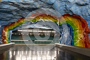 Interior of the Stadion metro station 1973 in Stockholm, Sweden - Europe