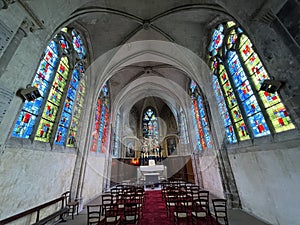 interior with stained glass in church in Blois photo