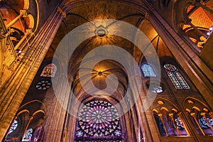 Interior Stained Glass Notre Dame Cathedral Paris France