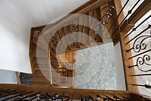Interior stairs top view classic wood style modern staircase metal pole