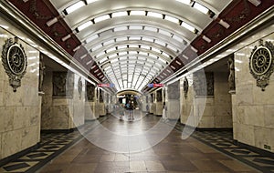The interior of the station `Narvskaya`, Saint-Petersburg metro,