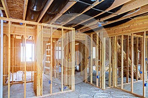 Interior stick built frame of a new house under construction