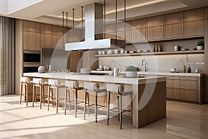 interior style of a light kitchen. apartment,modern renovation.minimal dining room