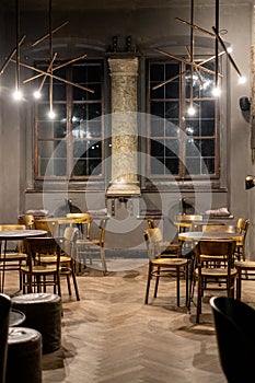 Interior of coffee shop on Szeroka Street in Kazimierz, the historic Jewish quarter of Krakow, Poland.