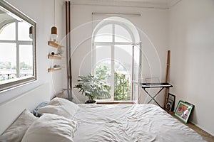 Interior of stylish, cosy modern empty bedroom