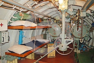 The interior of the submarine, aft torpedo compartment