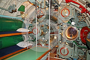 The interior of the submarine, torpedo tubes