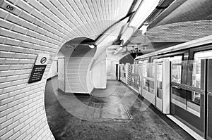 Interior of Subway Station in Paris. Metro train