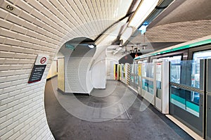Interior of Subway Station in Paris. Metro train