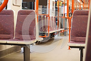 Interior of the subway (underground, metro) carriage in Prague (Czech Republic, Europe)