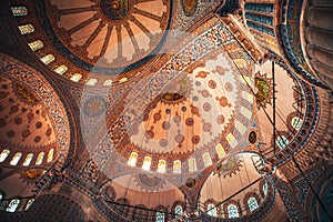 Interior of Sultan Ahmed Mosque Blue Mosque Istanbul, Turkey.