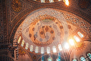 Interior of Sultan Ahmed Mosque Blue Mosque Istanbul, Turkey.