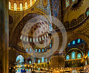 Interior of the Sultanahmet Mosque in Istanbul, Turkey