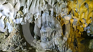 Interior of sung sot cave at halong bay