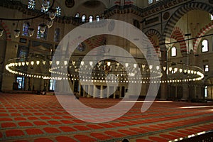 Interior of the SÃÂ¼leymaniye mosque, Istanbul, Turkey photo