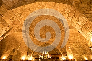 Interior of the Taynal Mosque, the remains of the Crusader church structure are clearly visible. Tripoli, Lebanon