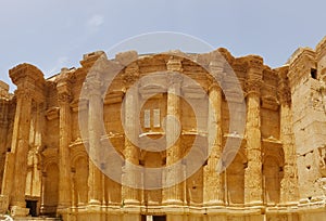 Interior of the Temple of Bacchus. The ruins of the Roman city of Heliopolis or Baalbek in the Beqaa Valley. Baalbek, Lebanon -