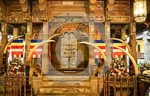 Interior of the Temple of the Sacred Tooth Relic Sri Dalada Maligwa in Central Sri Lanka