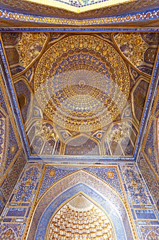 Interior of Tilya-Kori Madrasah on Registan Square in Samarkand,  Uzbekistan