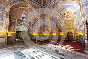 Interior of Tilya-Kori Madrasah on Registan Square in Samarkand,  Uzbekistan