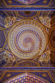 Interior of Tilya Kori Mosque and Madrasah located in Registan Square, in Samarkand, Uzbekistan