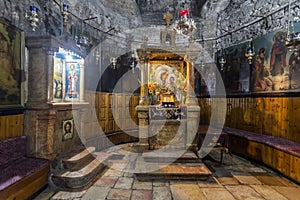 Interior of the Tomb of the Virgin Mary, the mother of Jesus at the foot of mount of olives in Jerusalem, Israel