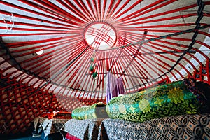 Interior of traditional yurt in Jetii Oguz valley Kyrgyzstan photo