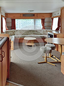 Interior of trailer in caravan park