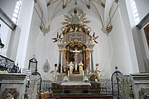 Interior of Trinitatis Kirke Holy Trinity church in Copenhagen, Denmark. February 2020