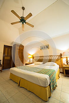 Interior of the tropical villa bedroom in South male atoll