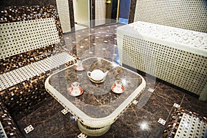 Interior of Turkish sauna, classic Turkish hammam