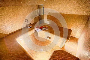 Interior of Turkish sauna, hammam at spa center.