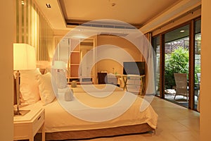 Interior of twin double bedroom with fully furnished of resort and hotel