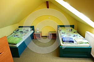 Interior with two beds.