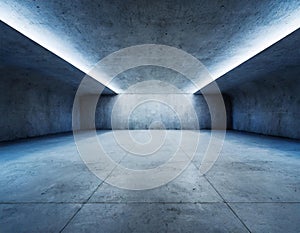 Interior of underground bomb shelter, bunker or storage room