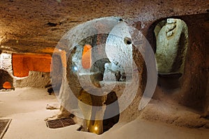 Interior of underground city in Cappadocia, Turkey