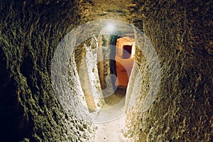Interior of underground city in Cappadocia, Turkey