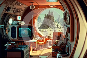interior of utopian retrofuturistic moonbase, neural network generated art