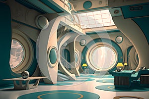 interior of utopian retrofuturistic moonbase, neural network generated art photo