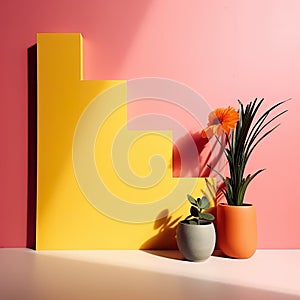 interior with vase plants and copy-space for text showcases clean, modern design, simplicity