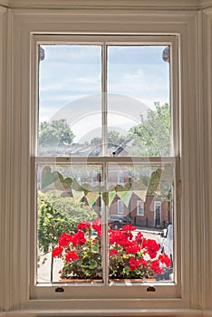 Interior of a Victorian British house with old wooden white windows