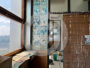 Interior view of an abandoned office building in Bucharest