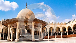 Interior view of Amr bin As Mosque, Cairo with beautiful cloud and blue sky