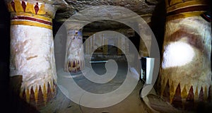 Interior view of ancient Bannentiu tomb, Bahariya, Egypt